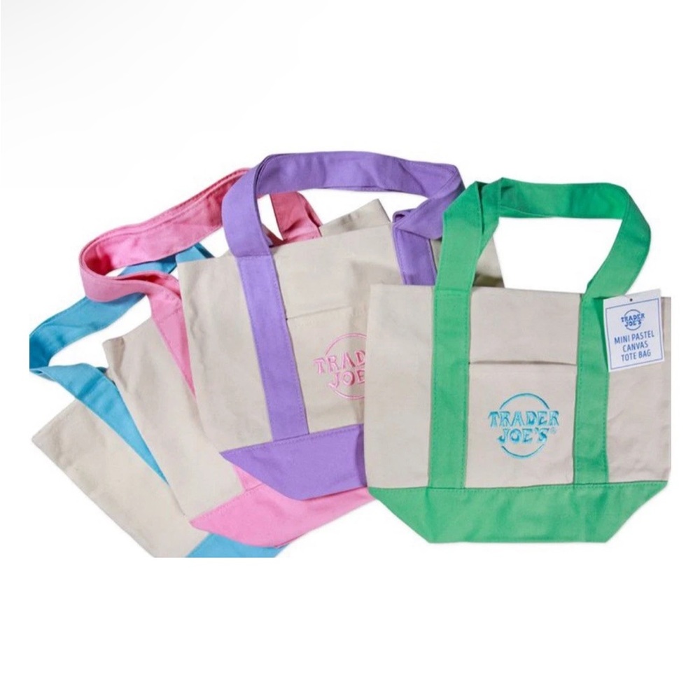 Trader Joe’s Mini Pastel Canvas Tote Bags – Set of 4 Limited Edition